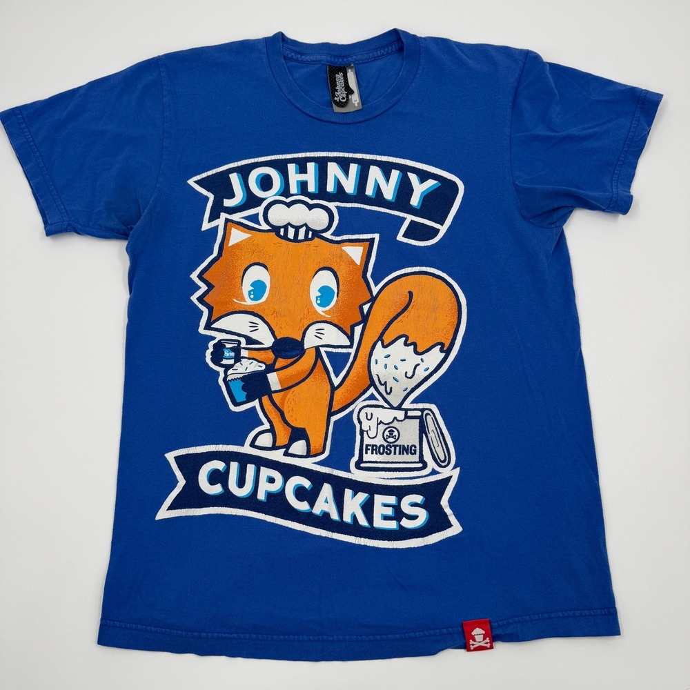 Johnny Cupcakes Blue Fox Cupcake Frosting Graphic T‎ Shirt Mens Medium